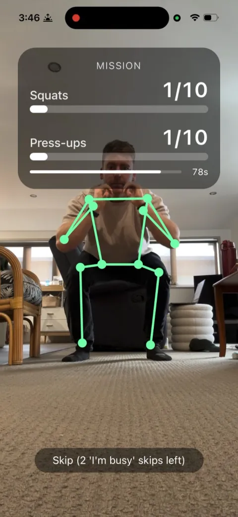 DeskFit counting squats
